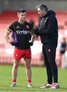 2 February 2025; Derry selector Kevin McGuckin with Mark Doherty before the Allianz Football League Division 1 match between Derry and Kerry at Celtic Park in Derry. Photo by Stephen McCarthy/Sportsfile