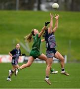 3 February 2025; Sinead Walsh of Mayo in action against Aoibhín Cleary of Meath during the 2025 Lidl Ladies National Football League Division 1 match between Meath and Mayo at Páirc Tailteann in Navan, Meath. Photo by David Fitzgerald/Sportsfile