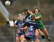 3 February 2025; Kerrie Cole of Meath in action against Mayo goalkeeper Roisin Dyar during the 2025 Lidl Ladies National Football League Division 1 match between Meath and Mayo at Páirc Tailteann in Navan, Meath. Photo by David Fitzgerald/Sportsfile
