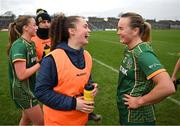 3 February 2025; Vikki Wall, right, and Emma Duggan of Meath after the 2025 Lidl Ladies National Football League Division 1 match between Meath and Mayo at Páirc Tailteann in Navan, Meath. Photo by David Fitzgerald/Sportsfile