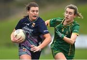 3 February 2025; Sinead Walsh of Mayo in action against Mary Kate Lynch of Meath during the 2025 Lidl Ladies National Football League Division 1 match between Meath and Mayo at Páirc Tailteann in Navan, Meath. Photo by David Fitzgerald/Sportsfile