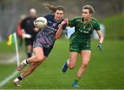 3 February 2025; Sinead Walsh of Mayo in action against Mary Kate Lynch of Meath during the 2025 Lidl Ladies National Football League Division 1 match between Meath and Mayo at Páirc Tailteann in Navan, Meath. Photo by David Fitzgerald/Sportsfile