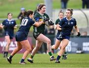 3 February 2025; Mary O'Connell of Kerry in action against Áine O’Neill, 10, and Cora Murray of Waterford during the 2025 Lidl Ladies National Football League Division 1 match between Waterford and Kerry at SETU Waterford in Carriganore, Waterford. Photo by Piaras Ó Mídheach/Sportsfile