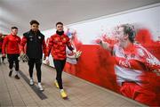 3 February 2025; Derry City players make their way to the training pitch at their new training facility, the Owenbeg Derry GAA Centre, in Dungiven, Derry. Photo by Stephen McCarthy/Sportsfile