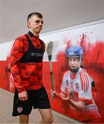 3 February 2025; Derry City's Ciaron Harkin makes his way to the training pitch at their new training facility, the Owenbeg Derry GAA Centre, in Dungiven, Derry. Photo by Stephen McCarthy/Sportsfile