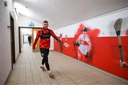 3 February 2025; Derry City's Dom Thomas make his way to the training pitch at their new training facility, the Owenbeg Derry GAA Centre, in Dungiven, Derry. Photo by Stephen McCarthy/Sportsfile