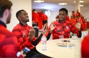 3 February 2025; Derry City's Duncan Idehen, right, and Sadou Dialloat their new training facility, the Owenbeg Derry GAA Centre, in Dungiven, Derry. Photo by Stephen McCarthy/Sportsfile