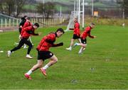 3 February 2025; Derry City's Ben Doherty during a pitch training session at their new training facility, the Owenbeg Derry GAA Centre, in Dungiven, Derry. Photo by Stephen McCarthy/Sportsfile