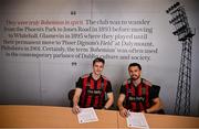 4 February 2025; Bohemians new signings Connor Parsons, left, and Alex Lacey poses for a portrait during their unveiling at Bohemian FC offices in Dublin. Photo by Piaras Ó Mídheach/Sportsfile
