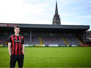 4 February 2025; Bohemians new signing Alex Lacey poses for a portrait during his unveiling at Dalymount Park in Dublin. Photo by Piaras Ó Mídheach/Sportsfile