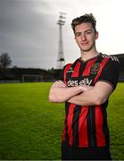 4 February 2025; Bohemians new signing Alex Lacey poses for a portrait during his unveiling at Dalymount Park in Dublin. Photo by Piaras Ó Mídheach/Sportsfile