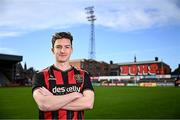 4 February 2025; Bohemians new signing Alex Lacey poses for a portrait during his unveiling at Dalymount Park in Dublin. Photo by Piaras Ó Mídheach/Sportsfile
