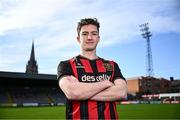 4 February 2025; Bohemians new signing Alex Lacey poses for a portrait during his unveiling at Dalymount Park in Dublin. Photo by Piaras Ó Mídheach/Sportsfile