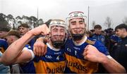 1 February 2025; Tipperary players from left, Jack Lahart and Euan Murray celebrate after winning the the Dr Harty Cup final match between Thurles CBS and St Flannans Ennis at Mallow GAA Complex in Cork. Photo by John Sheridan/Sportsfile Photo by John Sheridan/Sportsfile