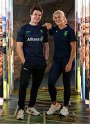 5 February 2025; Allianz has been announced today as the new top sponsor and partner of the Olympic Federation of Ireland and Paralympics Ireland, having been a partner to Paralympics Ireland since 2006 and the Olympic Federation of Ireland since 2021. Pictured at today’s announcement are double Olympic champion Fintan McCarthy and Olympian Sarah Lavin. Photo by Brendan Moran/Sportsfile