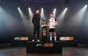 5 February 2025; Dundalk manager Ciaran Kilduff and Aodh Dervin of Dundalk during the SSE Airtricity Men’s Premier Division, SSE Airtricity Men’s First Division and SSE Airtricity Women’s Premier Division Launch 2025 at Mansion House in Dublin. Photo by Stephen McCarthy/Sportsfile