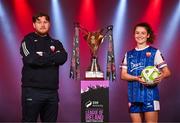 5 February 2025; Treaty United manager Sean Russell and Jillian O'Toole of Treaty United during the SSE Airtricity Men’s Premier Division, SSE Airtricity Men’s First Division and SSE Airtricity Women’s Premier Division Launch 2025 at Mansion House in Dublin. Photo by Stephen McCarthy/Sportsfile
