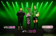 5 February 2025; Peamount United first team coach Emma Donohoe and Karen Duggan of Peamount United during the SSE Airtricity Men’s Premier Division, SSE Airtricity Men’s First Division and SSE Airtricity Women’s Premier Division Launch 2025 at Mansion House in Dublin. Photo by Stephen McCarthy/Sportsfile