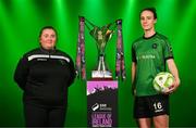 5 February 2025; Peamount United first team coach Emma Donohoe and Karen Duggan of Peamount United during the SSE Airtricity Men’s Premier Division, SSE Airtricity Men’s First Division and SSE Airtricity Women’s Premier Division Launch 2025 at Mansion House in Dublin. Photo by Stephen McCarthy/Sportsfile