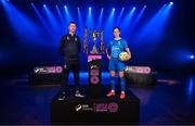 5 February 2025; Waterford head coach Gary Hunt and Danielle Griffin of Waterford during the SSE Airtricity Men’s Premier Division, SSE Airtricity Men’s First Division and SSE Airtricity Women’s Premier Division Launch 2025 at Mansion House in Dublin. Photo by Stephen McCarthy/Sportsfile