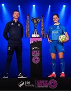 5 February 2025; Waterford head coach Gary Hunt and Danielle Griffin of Waterford during the SSE Airtricity Men’s Premier Division, SSE Airtricity Men’s First Division and SSE Airtricity Women’s Premier Division Launch 2025 at Mansion House in Dublin. Photo by Stephen McCarthy/Sportsfile