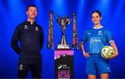 5 February 2025; Waterford head coach Gary Hunt and Danielle Griffin of Waterford during the SSE Airtricity Men’s Premier Division, SSE Airtricity Men’s First Division and SSE Airtricity Women’s Premier Division Launch 2025 at Mansion House in Dublin. Photo by Stephen McCarthy/Sportsfile