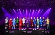 5 February 2025; SSE Airtricity Women's Premier Division players, from left, Ciara McNamara of Cork City, Eimear Lafferty of Sligo Rovers, Keelin Dodd of DLR Waves, Karen Duggan of Peamount United, Pearl Slattery of Shelbourne, Izzy Groves of Athlone Town, Lynsey McKey of Galway United, Jillian O'Toole of Treaty United, Aine O'Gorman of Shamrock Rovers, Danielle Griffin of Waterford, Ciara Rossiter of Wexford and Rachel Kelly of Bohemians during the SSE Airtricity Men’s Premier Division, SSE Airtricity Men’s First Division and SSE Airtricity Women’s Premier Division Launch 2025 at Mansion House in Dublin. Photo by Stephen McCarthy/Sportsfile