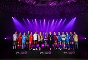 5 February 2025; Ashley Morrow, head of brand, advertising and sponsorship at SSE Airtricity; left, and Lord Mayor of Dublin Emma Blain with SSE Airtricity Women's Premier Division players, from left, Ciara McNamara of Cork City, Eimear Lafferty of Sligo Rovers, Keelin Dodd of DLR Waves, Karen Duggan of Peamount United, Pearl Slattery of Shelbourne, Izzy Groves of Athlone Town, Lynsey McKey of Galway United, Jillian O'Toole of Treaty United, Aine O'Gorman of Shamrock Rovers, Danielle Griffin of Waterford, Ciara Rossiter of Wexford and Rachel Kelly of Bohemians during the SSE Airtricity Men’s Premier Division, SSE Airtricity Men’s First Division and SSE Airtricity Women’s Premier Division Launch 2025 at Mansion House in Dublin. Photo by Stephen McCarthy/Sportsfile