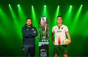 5 February 2025; Cork City manager Tim Clancy and Charlie Lyons of Cork City during the SSE Airtricity Men’s Premier Division, SSE Airtricity Men’s First Division and SSE Airtricity Women’s Premier Division Launch 2025 at Mansion House in Dublin. Photo by Stephen McCarthy/Sportsfile