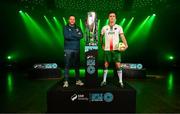 5 February 2025; Cork City manager Tim Clancy and Charlie Lyons of Cork City during the SSE Airtricity Men’s Premier Division, SSE Airtricity Men’s First Division and SSE Airtricity Women’s Premier Division Launch 2025 at Mansion House in Dublin. Photo by Stephen McCarthy/Sportsfile