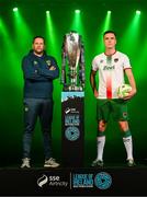 5 February 2025; Cork City manager Tim Clancy and Charlie Lyons of Cork City during the SSE Airtricity Men’s Premier Division, SSE Airtricity Men’s First Division and SSE Airtricity Women’s Premier Division Launch 2025 at Mansion House in Dublin. Photo by Stephen McCarthy/Sportsfile
