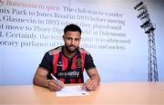 5 February 2025; Bohemians new signing Lys Mousset poses for a portrait during his unveiling at Bohemian FC offices in Dublin. Photo by Piaras Ó Mídheach/Sportsfile