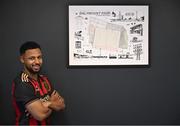 5 February 2025; Bohemians new signing Lys Mousset poses for a portrait during his unveiling at Bohemian FC offices in Dublin. Photo by Piaras Ó Mídheach/Sportsfile