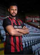 5 February 2025; Bohemians new signing Lys Mousset poses for a portrait during his unveiling at Dalymount Park in Dublin. Photo by Piaras Ó Mídheach/Sportsfile