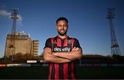 5 February 2025; Bohemians new signing Lys Mousset poses for a portrait during his unveiling at Dalymount Park in Dublin. Photo by Piaras Ó Mídheach/Sportsfile