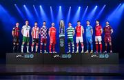 5 February 2025; SSE Airtricity Men’s Premier Division players, from left, Keith Buckley of Bohemians, Charlie Lyons of Cork City, Robbie Benson of Derry City, Ryan Brennan of Drogheda United, Mark Coyle of Shelbourne, Trevor Clarke of Shamrock Rovers, Joe Redmond of St Patrick's Athletic, Andy Boyle of Waterford, John Mahon of Sligo Rovers and Greg Cunningham of Galway United during the SSE Airtricity Men’s Premier Division, SSE Airtricity Men’s First Division and SSE Airtricity Women’s Premier Division Launch 2025 at Mansion House in Dublin. Photo by Stephen McCarthy/Sportsfile