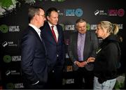 5 February 2025; Minister of State at the Department of Tourism, Culture, Arts, Gaeltacht, Sport and Media with special responsibility for Sport and Postal Policy Charlie McConalogue TD, centre, with FAI chief executive David Courell, left, FAI president Paul Cooke and Republic of Ireland women's national team manager Carla Ward during the SSE Airtricity Men’s Premier Division, SSE Airtricity Men’s First Division and SSE Airtricity Women’s Premier Division Launch 2025 at Mansion House in Dublin. Photo by David Fitzgerald/Sportsfile