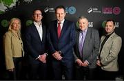 5 February 2025; Minister of State at the Department of Tourism, Culture, Arts, Gaeltacht, Sport and Media with special responsibility for Sport and Postal Policy Charlie McConalogue TD with, from left, FAI board member Caroline Rhatigan, FAI chief executive David Courell, FAI president Paul Cooke and League of Ireland director Mark Scanlon during the SSE Airtricity Men’s Premier Division, SSE Airtricity Men’s First Division and SSE Airtricity Women’s Premier Division Launch 2025 at Mansion House in Dublin. Photo by David Fitzgerald/Sportsfile