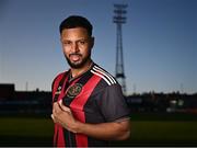 5 February 2025; Bohemians new signing Lys Mousset poses for a portrait during his unveiling at Dalymount Park in Dublin. Photo by Piaras Ó Mídheach/Sportsfile