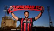 5 February 2025; Bohemians new signing Lys Mousset poses for a portrait during his unveiling at Dalymount Park in Dublin. Photo by Piaras Ó Mídheach/Sportsfile