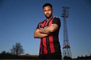 5 February 2025; Bohemians new signing Lys Mousset poses for a portrait during his unveiling at Dalymount Park in Dublin. Photo by Piaras Ó Mídheach/Sportsfile