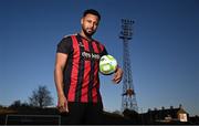 5 February 2025; Bohemians new signing Lys Mousset poses for a portrait during his unveiling at Dalymount Park in Dublin. Photo by Piaras Ó Mídheach/Sportsfile