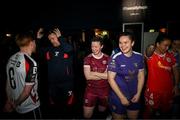 5 February 2025; Shelbourne manager Damien Duff with players, from left, Aodh Dervin of Dundalk, Lynsey McKey of Galway United, Ciara Rossiter of Wexford and Pearl Slattery during the SSE Airtricity Men’s Premier Division, SSE Airtricity Men’s First Division and SSE Airtricity Women’s Premier Division Launch 2025 at Mansion House in Dublin. Photo by David Fitzgerald/Sportsfile