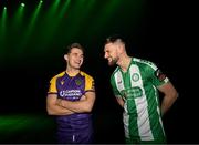 5 February 2025; Aaron Dobbs of Wexford, left, and Killian Cantwell of Bray Wanderers during the SSE Airtricity Men’s Premier Division, SSE Airtricity Men’s First Division and SSE Airtricity Women’s Premier Division Launch 2025 at Mansion House in Dublin. Photo by David Fitzgerald/Sportsfile
