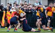 4 February 2025; Rohan O'Shea of St Fintan's High School in action against Temple Carrig School during the Bank of Ireland Leinster Rugby Boys Schools Senior Cup First Round match between Temple Carrig School and St Fintan's High School at Castle Avenue in Dublin. Photo by Matt Browne/Sportsfile