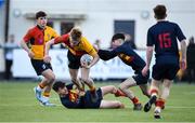4 February 2025; Rohan O'Shea of St Fintan's High School in action against Temple Carrig School during the Bank of Ireland Leinster Rugby Boys Schools Senior Cup First Round match between Temple Carrig School and St Fintan's High School at Castle Avenue in Dublin. Photo by Matt Browne/Sportsfile