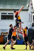 4 February 2025; Michael Bolger of St Fintan's High School takes the ball in the lineout against Temple Carrig School during the Bank of Ireland Leinster Rugby Boys Schools Senior Cup First Round match between Temple Carrig School and St Fintan's High School at Castle Avenue in Dublin. Photo by Matt Browne/Sportsfile