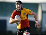 4 February 2025; Rory O'Connor O'Hehir of St Fintan's High School in action during the Bank of Ireland Leinster Rugby Boys Schools Senior Cup First Round match between Temple Carrig School and St Fintan's High School at Castle Avenue in Dublin. Photo by Matt Browne/Sportsfile