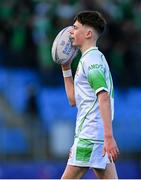 4 February 2025; Evan Doyle of Gonzaga College during the Bank of Ireland Leinster Rugby Boys Schools Junior Cup First Round match between Wesley College and Gonzaga College at Energia Park in Dublin. Photo by Shauna Clinton/Sportsfile