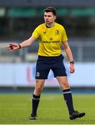 4 February 2025; Referee Kenny Colderick during the Bank of Ireland Leinster Rugby Boys Schools Junior Cup First Round match between Wesley College and Gonzaga College at Energia Park in Dublin. Photo by Shauna Clinton/Sportsfile